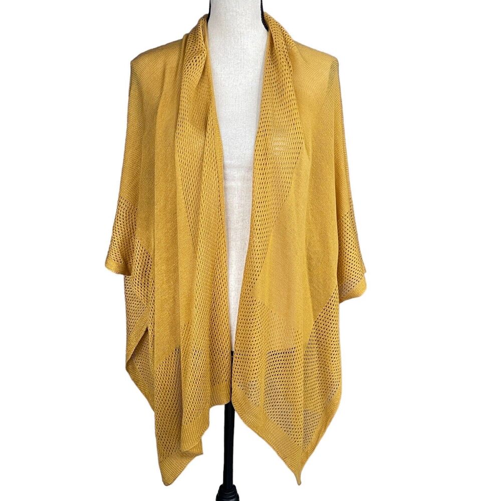 Vince Camuto One Size Cardigan Sweater Open Front Kimono Sleeves Mustard Yellow